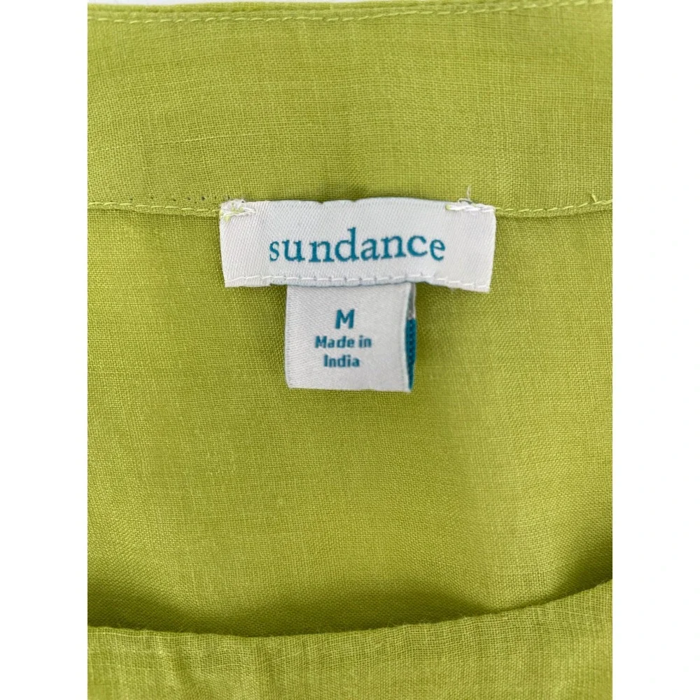 Sundance Tunic Top Womens Medium Lime Green Embroidered Floral Boho Cottagecore - Picture 2 of 7